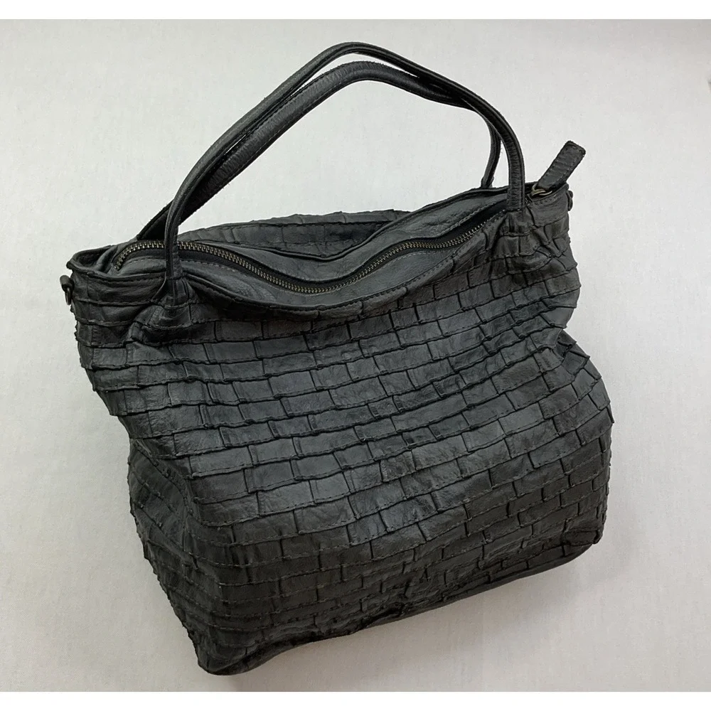 Majo Purse Italy Hobo Leather Texture Top Handle Handbag